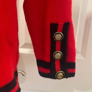 Celebrity style red navy trim cropped flyaway cardigan S M